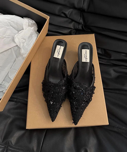 Women's Party Pink Tulle Sequin Pointed Toe Sandals