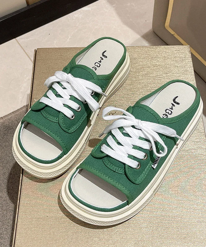 Women's Summer Fashion Green Lace-up Canvas Slippers
