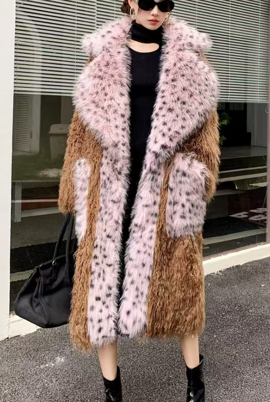 Women's Plus Size Lapel Leopard Print Pocket Coat