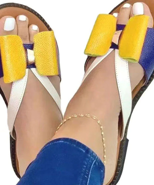 Open Toe Faux Leather Vintage Patchwork Bowknot Slippers Sandals
