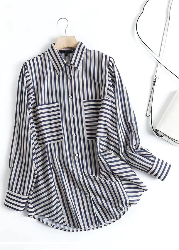 Plus Size Asymmetrical Striped Patchwork Shirt Top