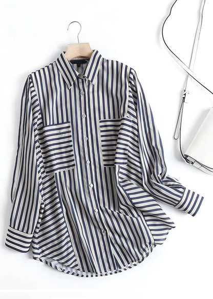 Plus Size Asymmetrical Striped Patchwork Shirt Top