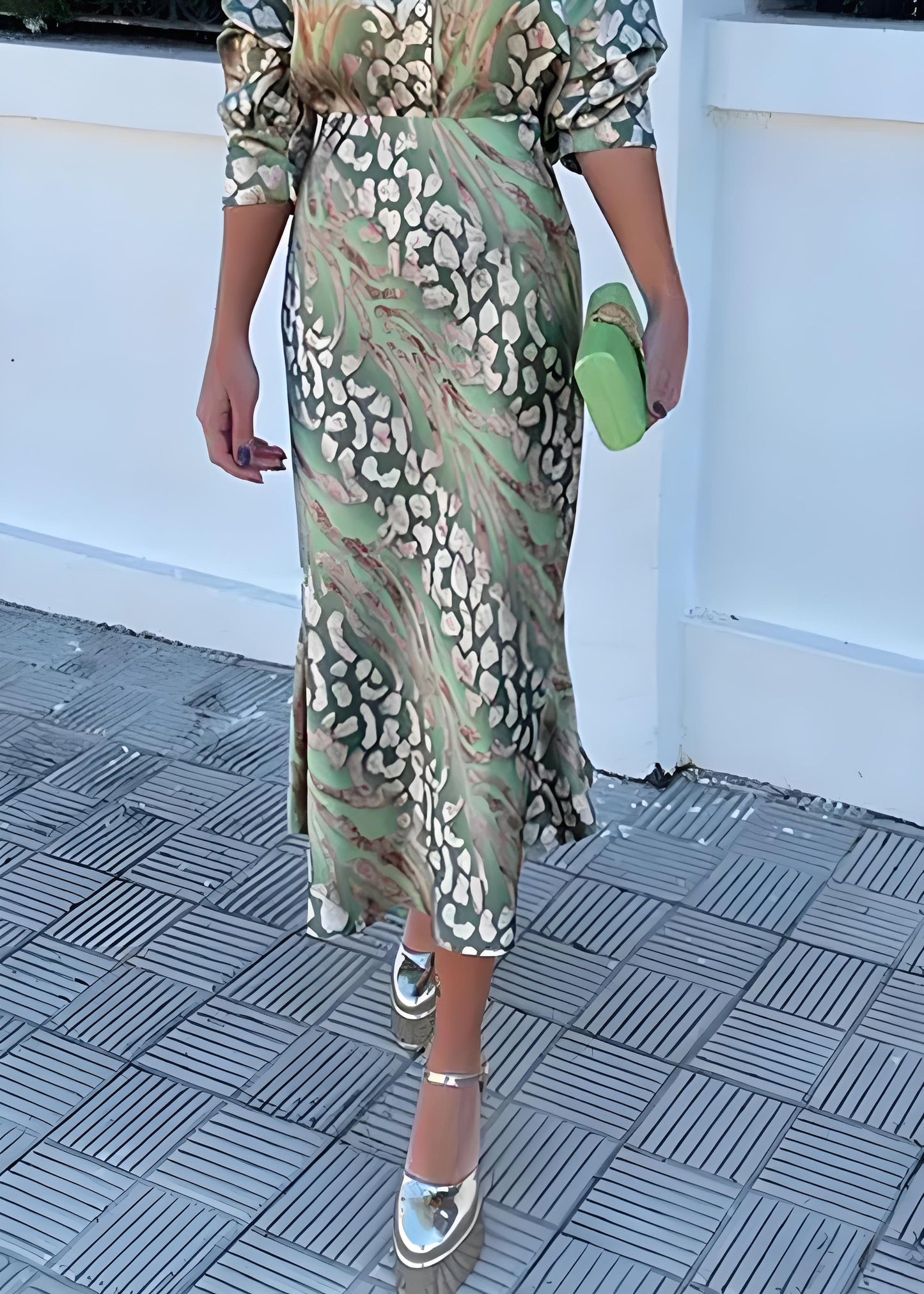 Women's festivalsParty Green Leopard Print Shirt and Skirt Two Piece Set Spring