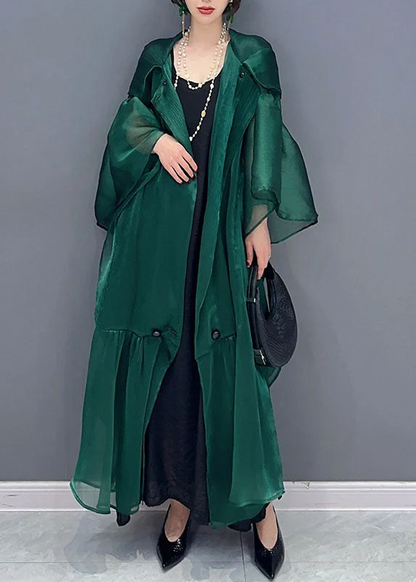 Women's Party Emerald Ruffled Patchwork Silk Cardigan