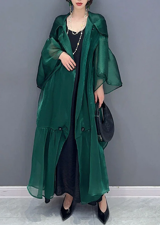 Women's Party Emerald Ruffled Patchwork Silk Cardigan