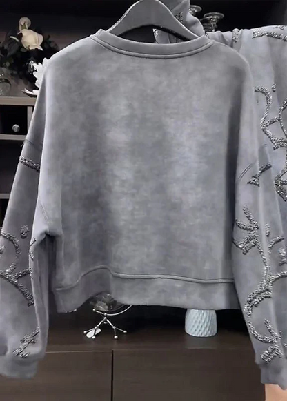 Women's Large Size Round Neck Sequin Long Sleeve Sweatshirt