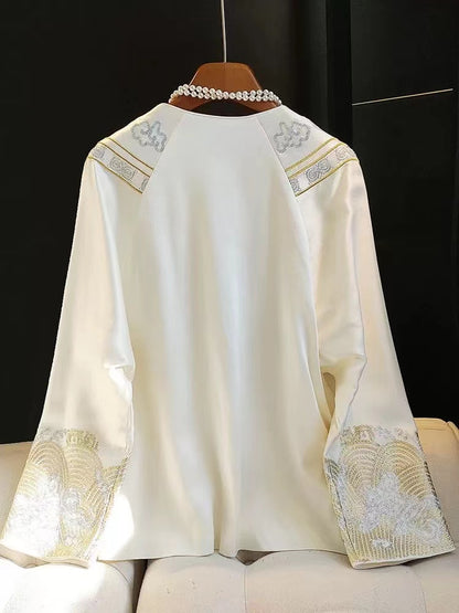 Chinese round neck embroidered wrought  top