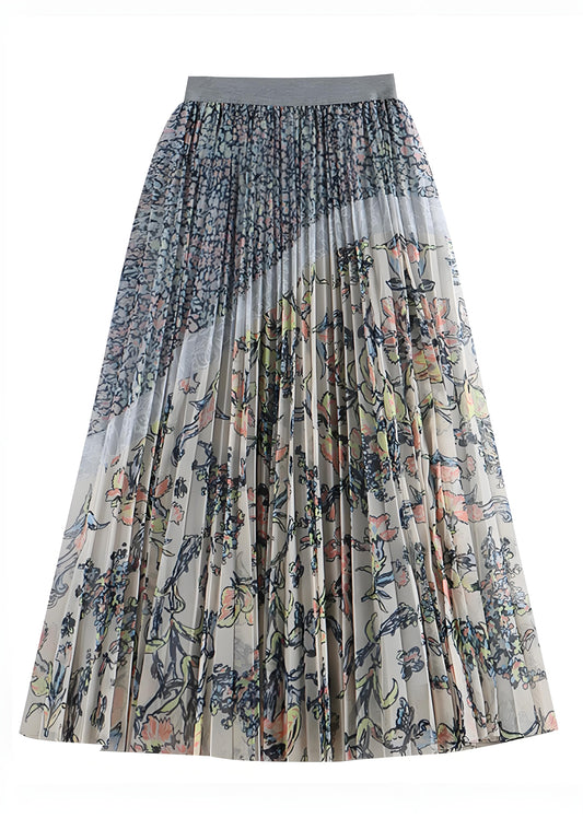 Women's Plus Size Yellow Printed Elastic Waist Tulle Skirt Spring