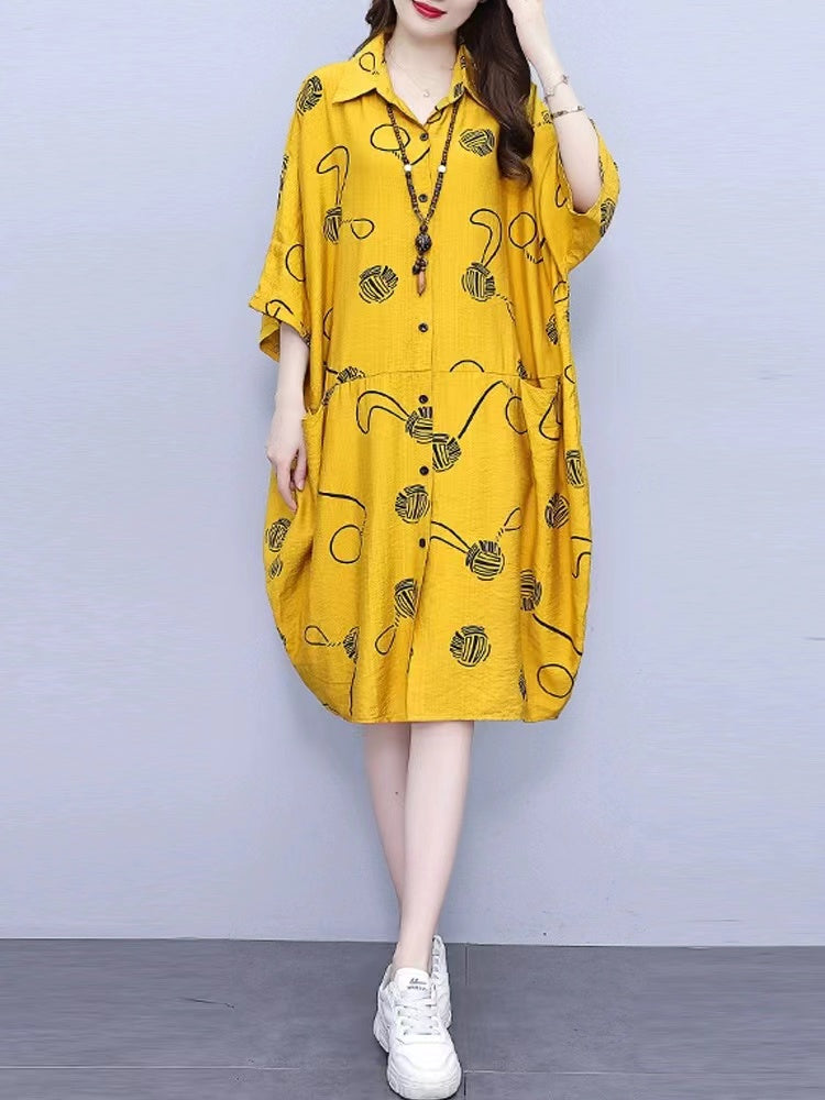 Women's Polka Dot Print Short Sleeve Shirt Dresses