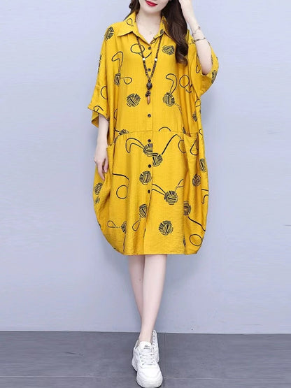 Women's Polka Dot Print Short Sleeve Shirt Dresses