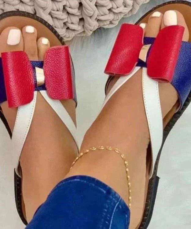 Open Toe Faux Leather Vintage Patchwork Bowknot Slippers Sandals