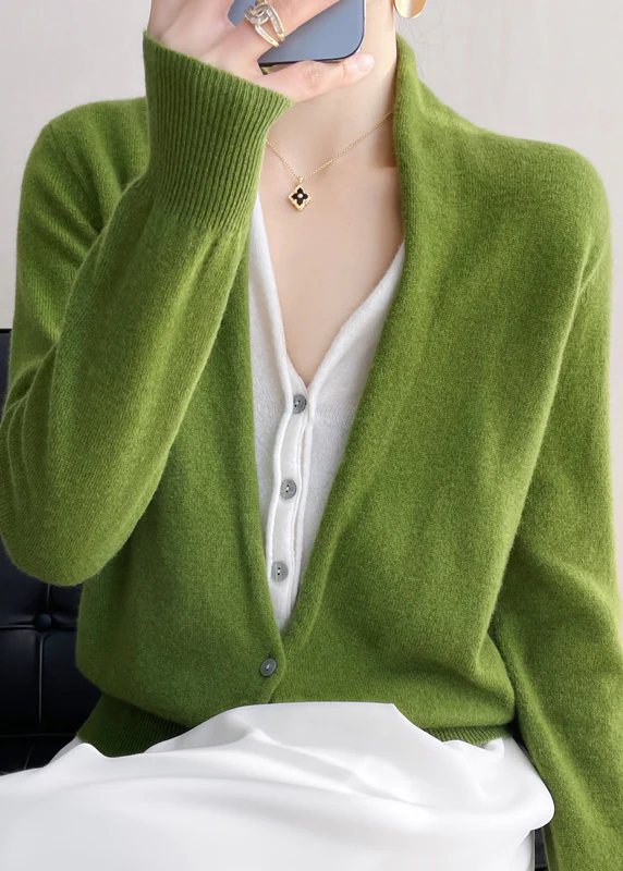 Women's V-Neck Button Down Wool Knit Top