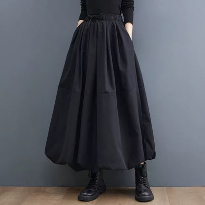 Women's High Waist Black Lantern Skirt Baidu