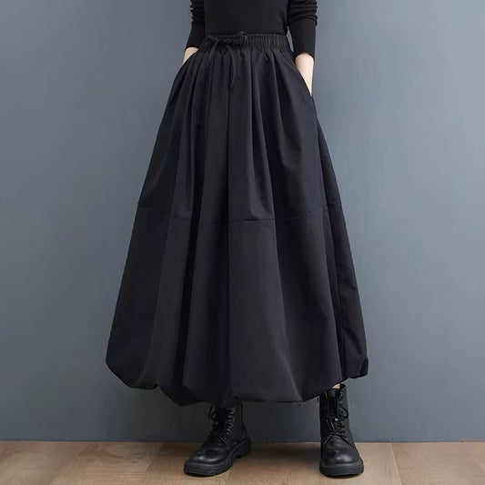 Women's High Waist Black Lantern Skirt Baidu