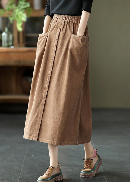 Women's Elasticated Waist Button Pocket Corduroy Skirt