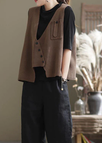 Elegant Asymmetric Patchwork Knit Vest Sleeveless