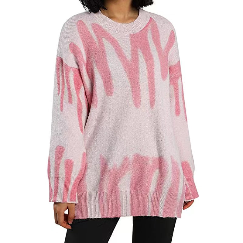 Loose Printed Geometric Pullover Knit Sweater