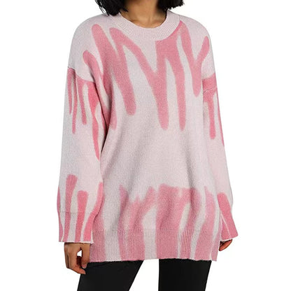 Loose Printed Geometric Pullover Knit Sweater