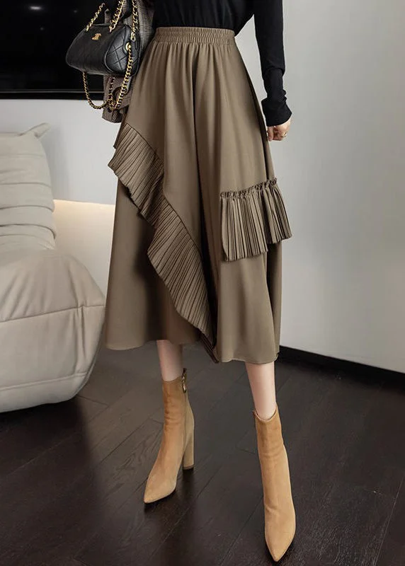 Italian Plus Size Khaki Asymmetric A-Line Skirt Spring Autumn