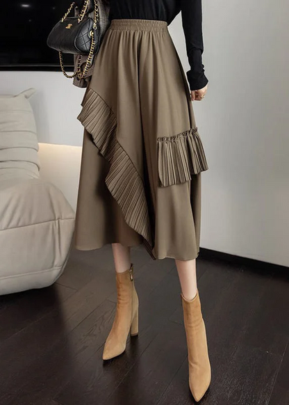 Italian Plus Size Khaki Asymmetric A-Line Skirt Spring Autumn