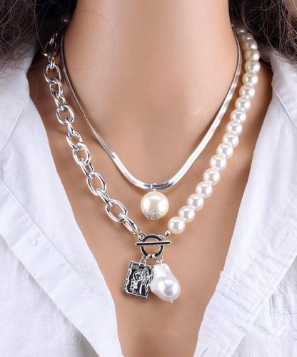 Gold Chain Pearl Necklace Ladies Baroque Pearl Metal