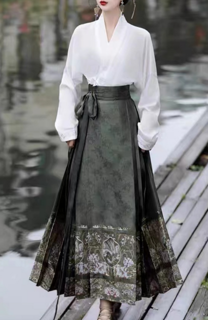 Women's Vintage High Waist Pleated Printed Strappy Skirt