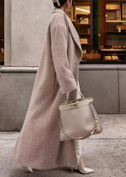 Women's Khaki Peter Pan Collar Button Pocket Long Coat