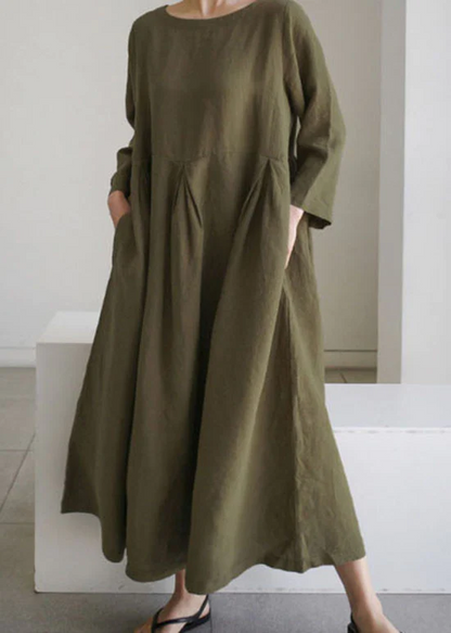 Casual O-neck loose cotton long sleeve dress