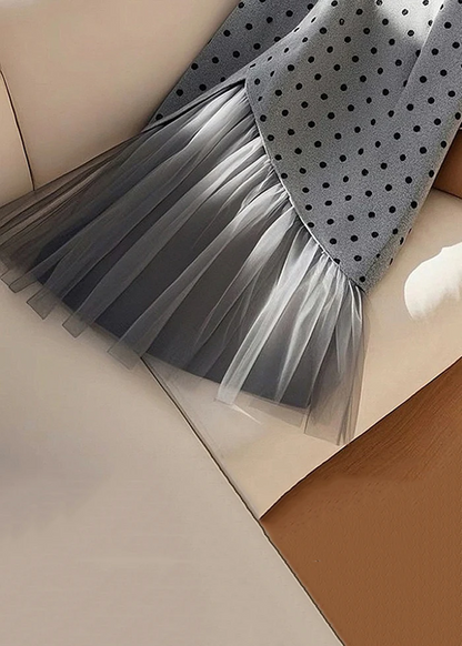 Ladies Dot High Waist Tulle Patchwork Half-body Skirt Spring