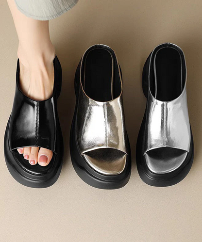 Women's Beach Gold Thick Bottom Heels Faux Leather Open Toe Sandals