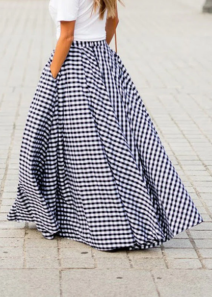 Women's Plaid Draped High Waist Long Skirt
