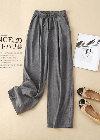 Khaki Elastic Waistband Linen Trousers