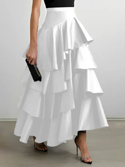 Women's A-line High Waist Ruffle Black Half-body Skirt Spring