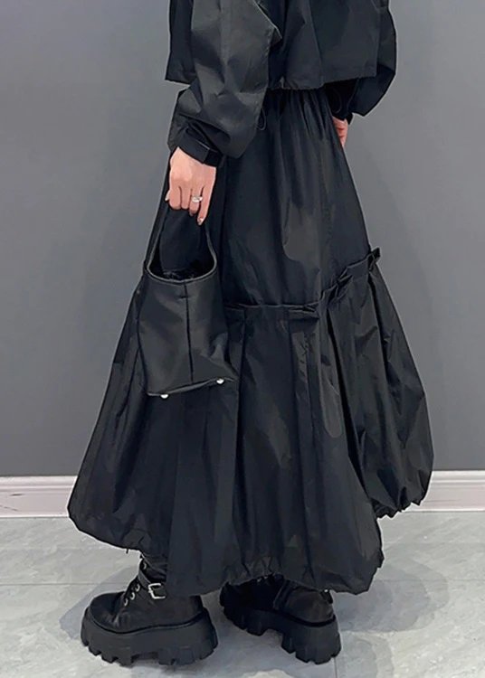 Fashion Patchwork Stretch Waist Solid Color Pleated Long Skirt