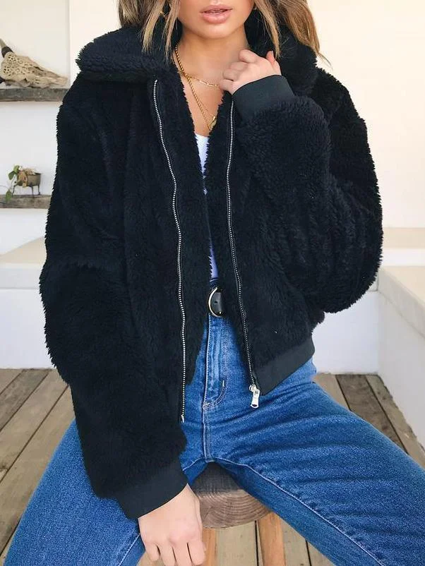 Women's Cozy Plush Zipper Warm Jacket Spring