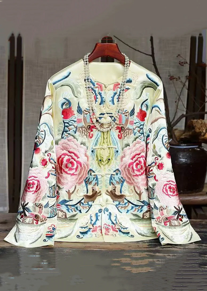 Women's New Chinese Black Embroidery Chinese Button Silk Coat Spring