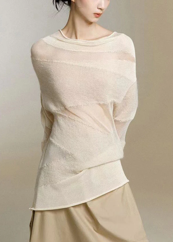 Casual Turtleneck Tulle Patchwork Thin Knit Top