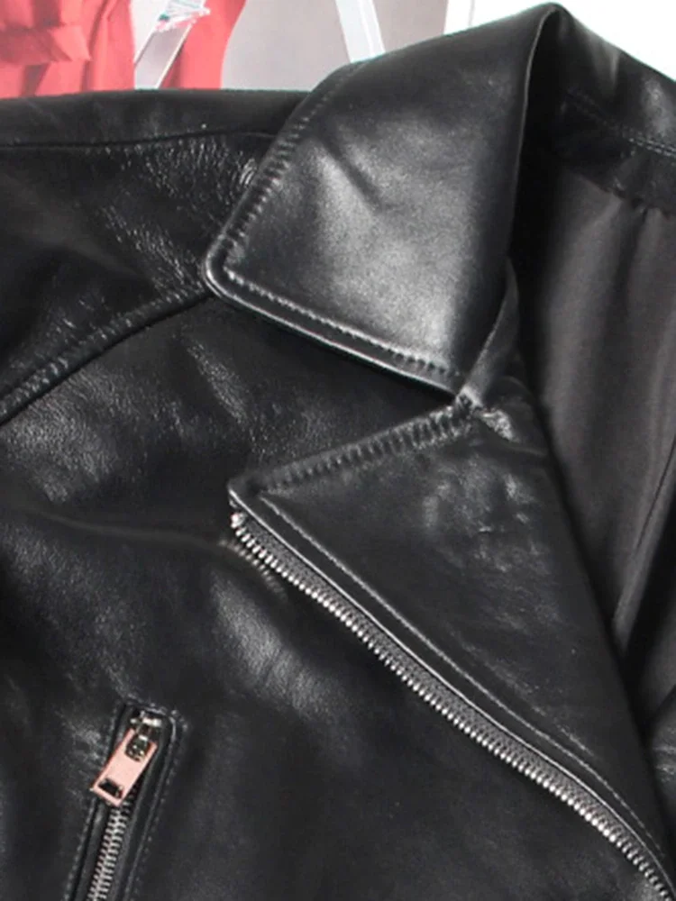 Women's Plus Size Black Lapel Patchwork Patchwork Multi-Layer Tulle Zipper Leather Jacket