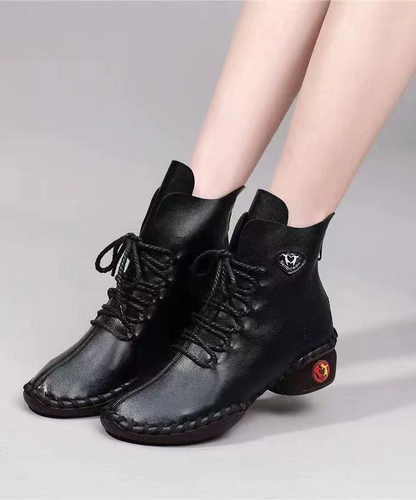 Chic Leather Boots Patchwork Cross Strap