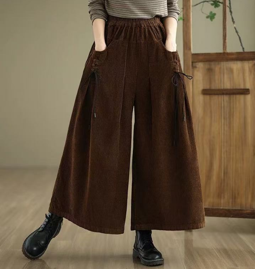 Women's Plus Size Corduroy Tied Peplum Pants