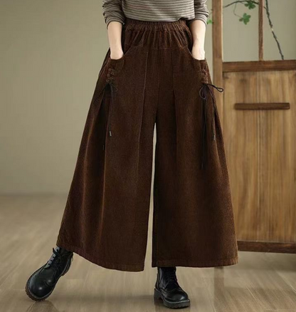 Women's Plus Size Corduroy Tied Peplum Pants