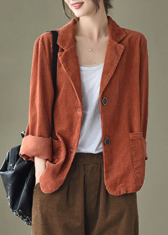 Women's Loose Pocket Peter Pan Collar Corduroy Jacket