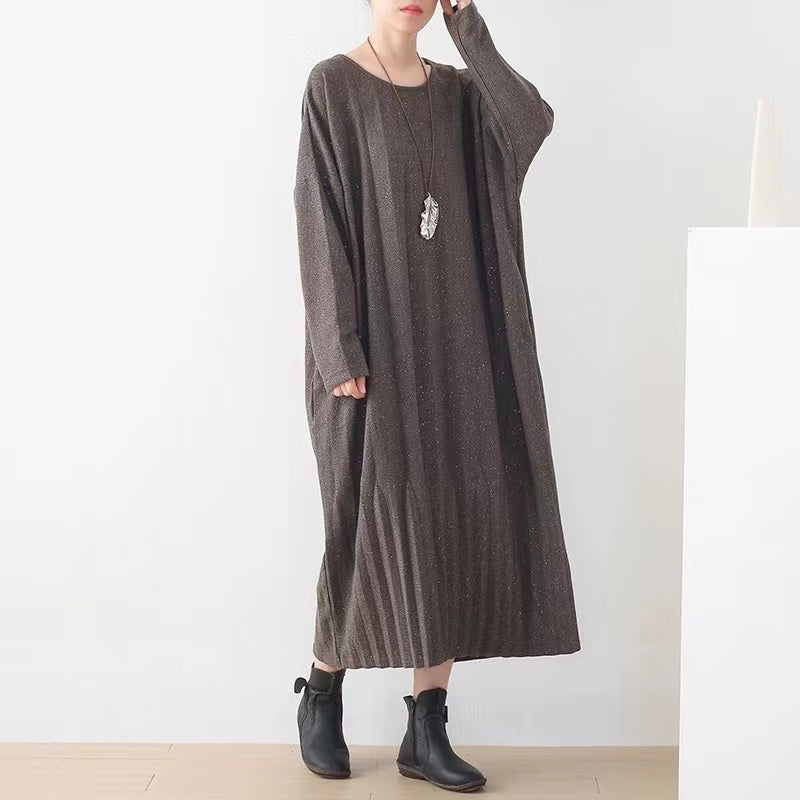 Plus Size Round Neck Mid-Length Knit Sweater Dress