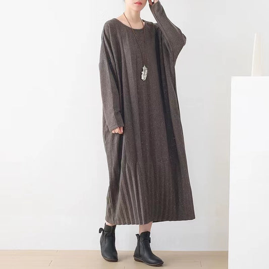 Plus Size Round Neck Mid-Length Knit Sweater Dress