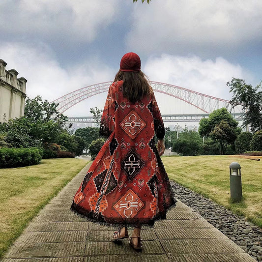 Bohemian Lace Spliced Cardigan Long Jacket