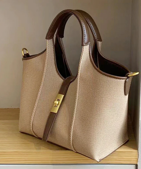 Women's Khaki Durable Faux Leather Tote Bag