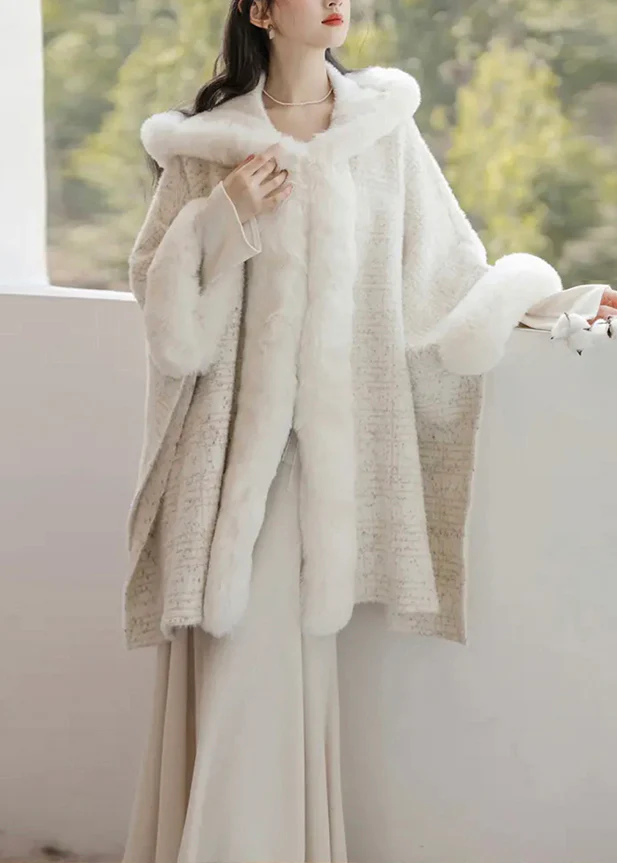 Women's Plus Size Hooded Fur Patchwork Mink Knitted Cardigan