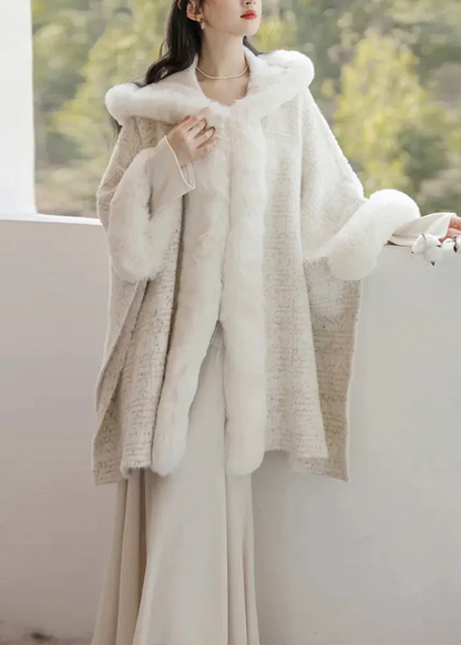 Women's Plus Size Hooded Fur Patchwork Mink Knitted Cardigan