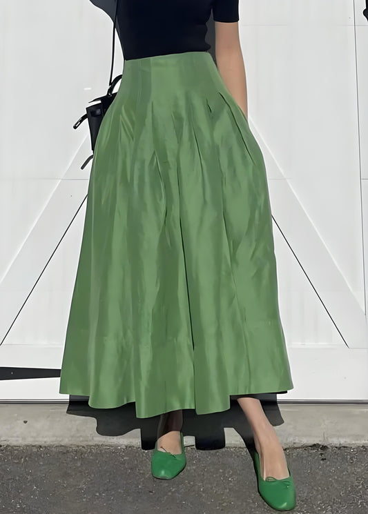 Women's Green Pocket Solid Color High Waist Cotton Halter Skirt Summer Spring
