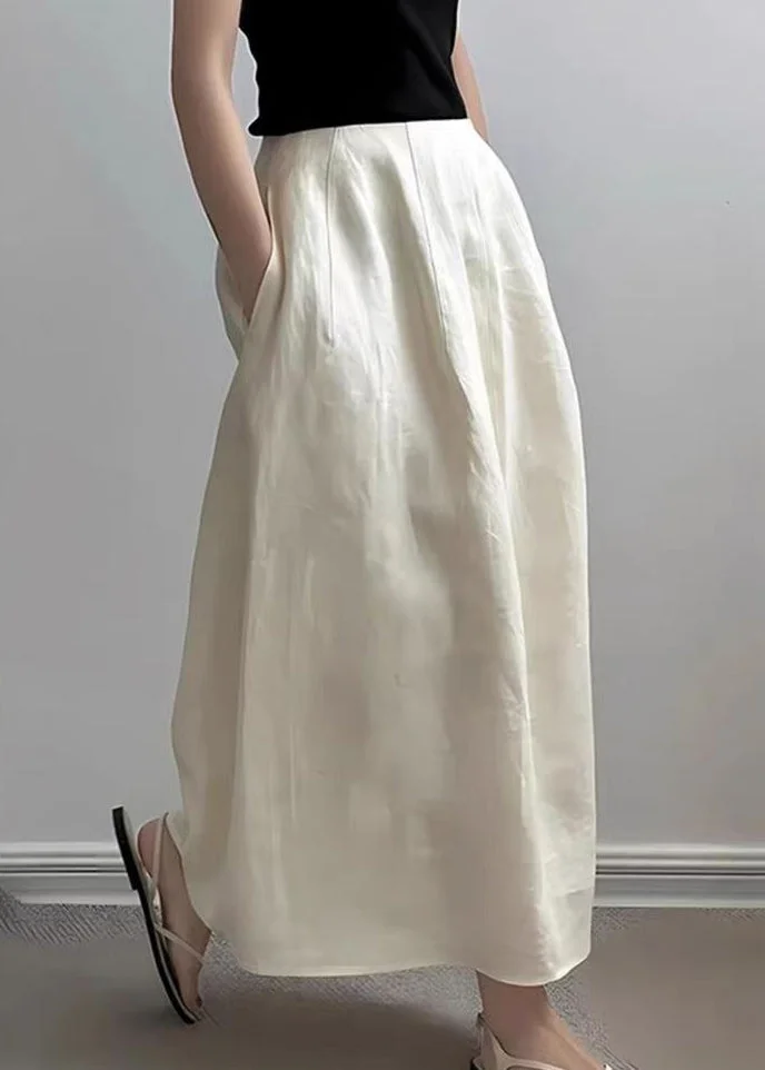Women's Beige Pocket Solid Color High Waist Half Skirt